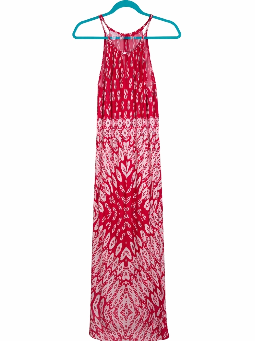 London Times Red White Ikat Maxi Dress Size 10 Sleeveless Boho Summer